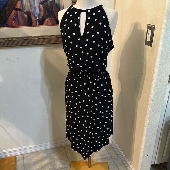 INC. Polka Dot Sleeveless Black/White Dress Size Large - Picture 2 of 11